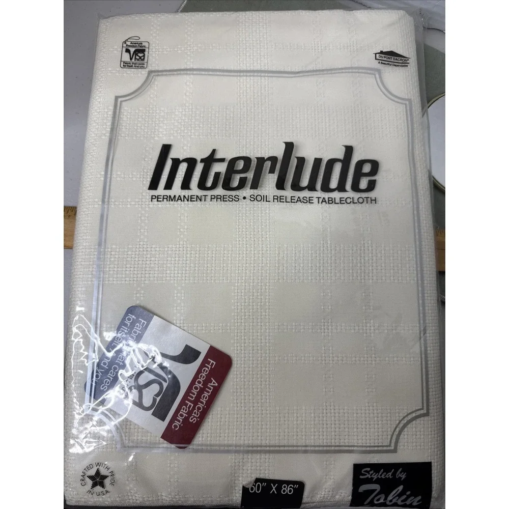 VTG Interlude‎ Permanent Press Soil Release Tablecloth Ivory  60 x 86 Oblong USA